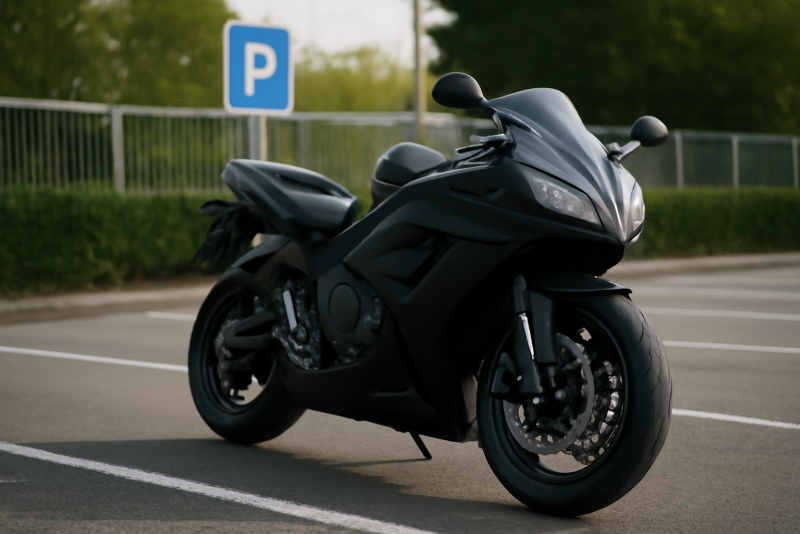 moto sportive garée près d'un parking