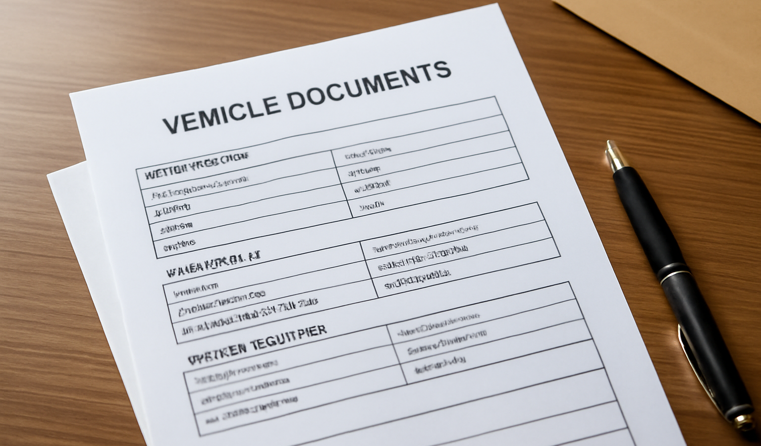 documents vehicule poses sur bureau avec stylo