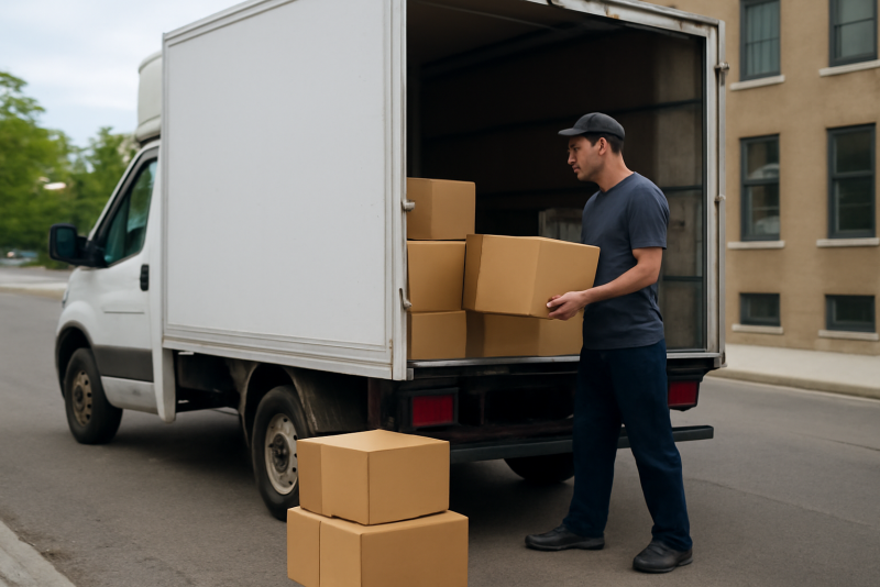 camion de livraison chargeant des colis