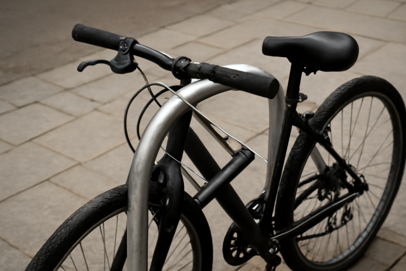 vélo attaché avec gros cadenas sur arceau