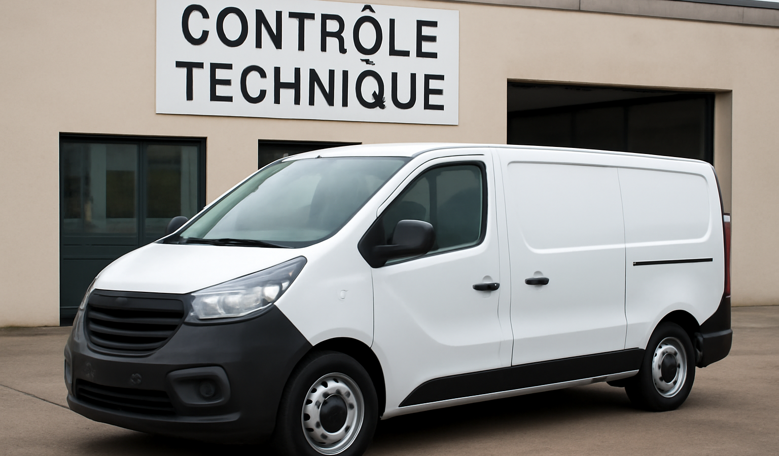 utilitaire garé devant centre de contrôle technique