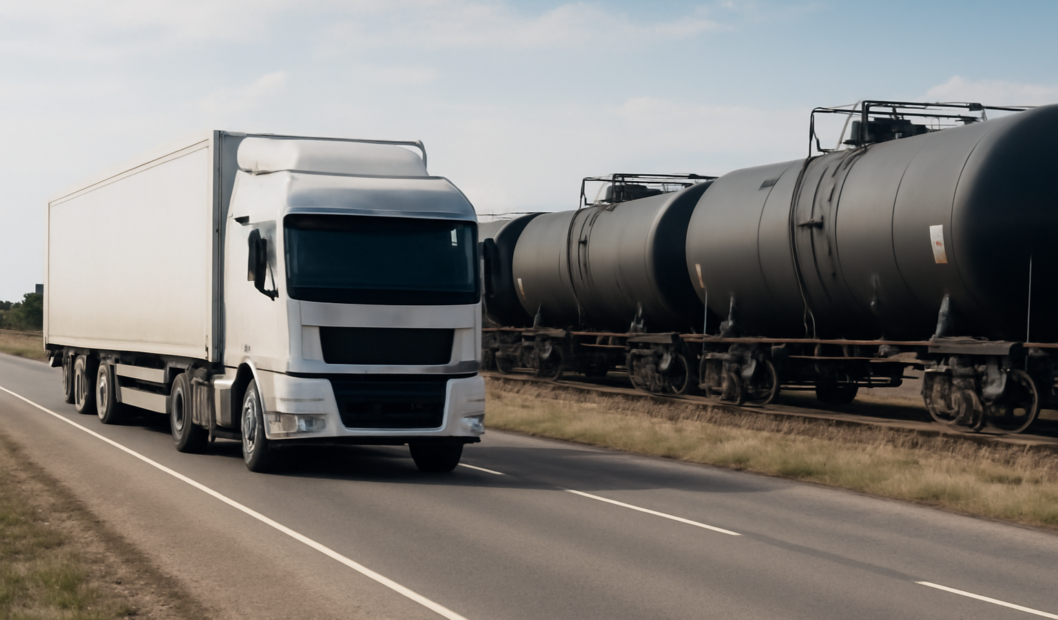 camion sur route et wagon sur voie