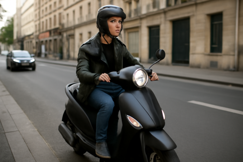jeune conducteur montant sur scooter en ville