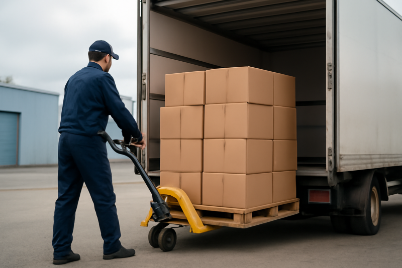 chargement de palette dans un camion de livraison