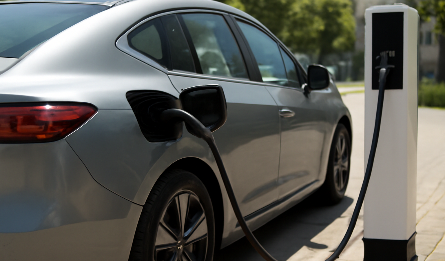 voiture electrique en recharge sur prise