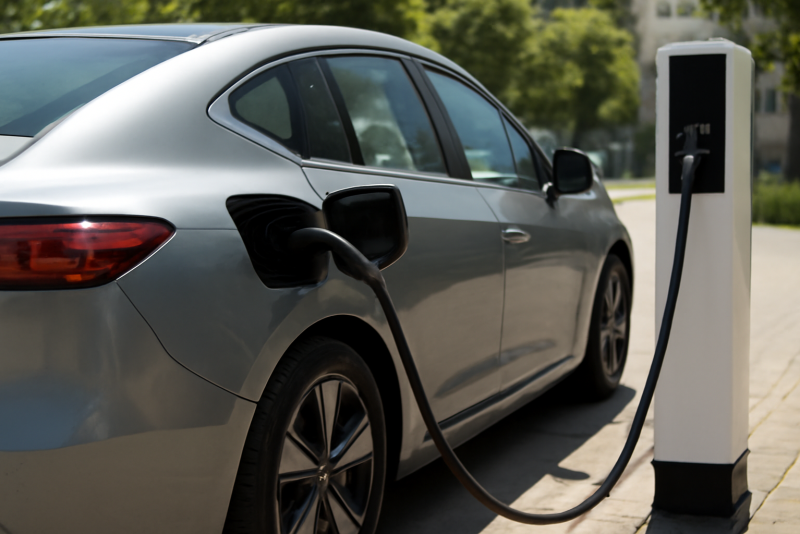 voiture electrique en recharge sur prise