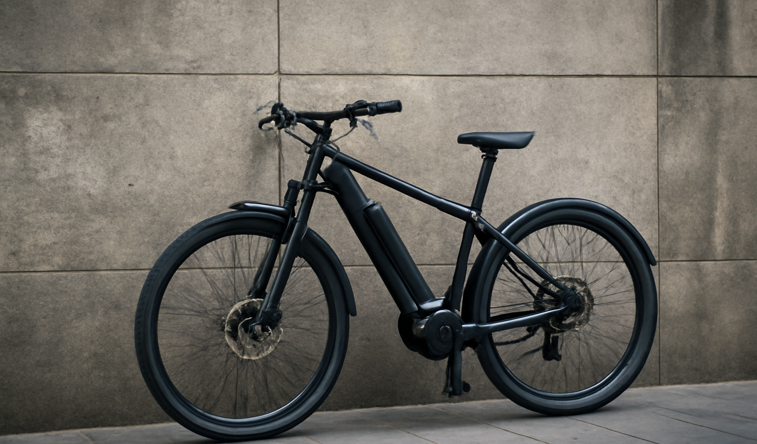 vélo électrique appuyé contre un mur urbain