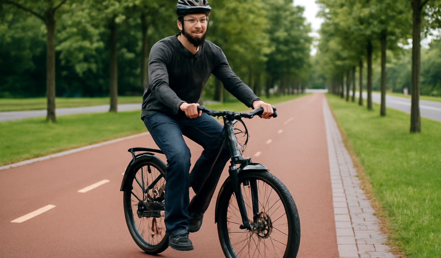 cycliste avec vélo électrique sur piste cyclable