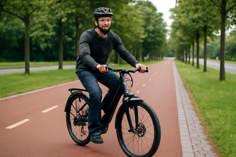 cycliste avec vélo électrique sur piste cyclable