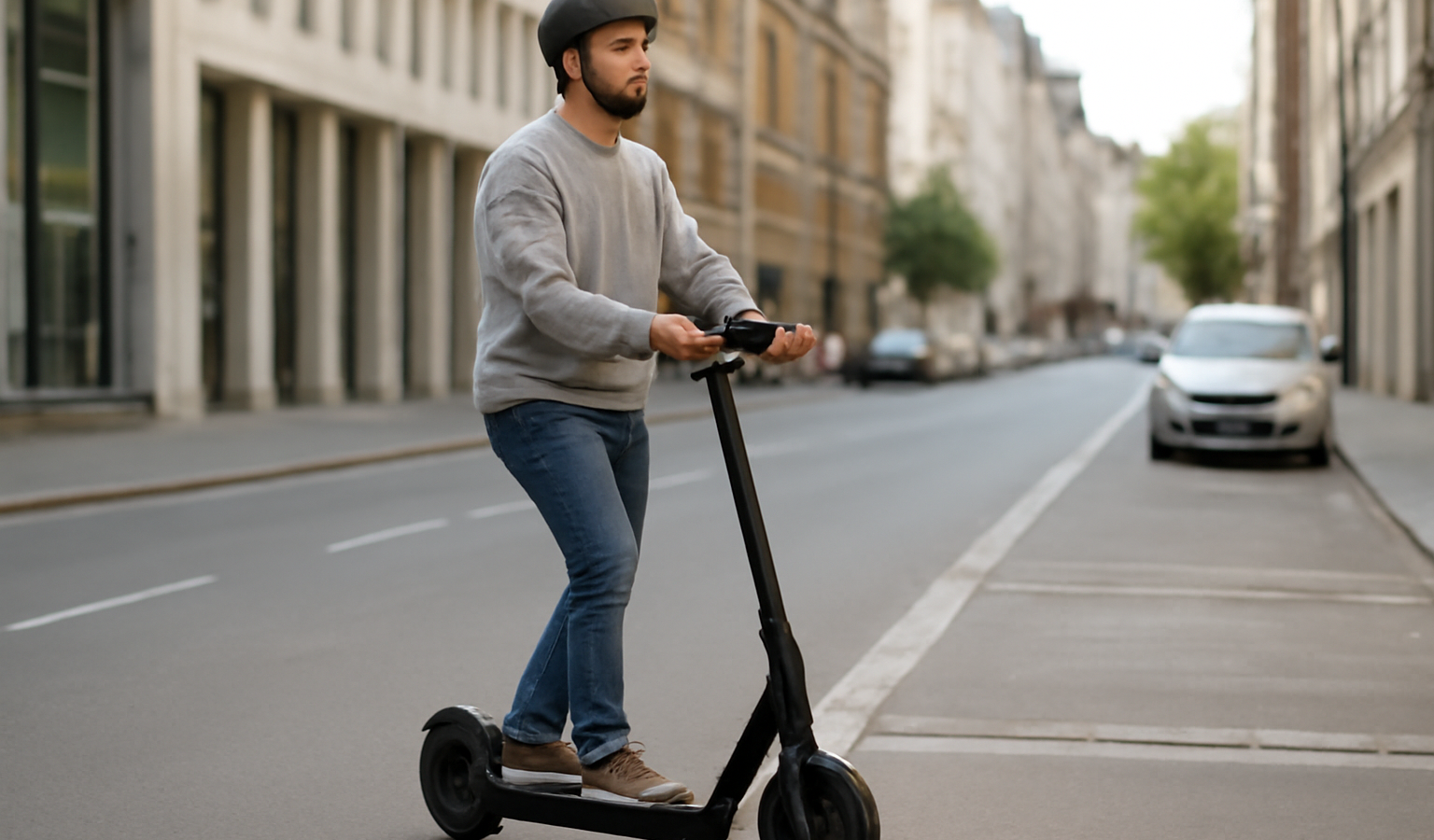 utilisateur sur scooter electrique en ville