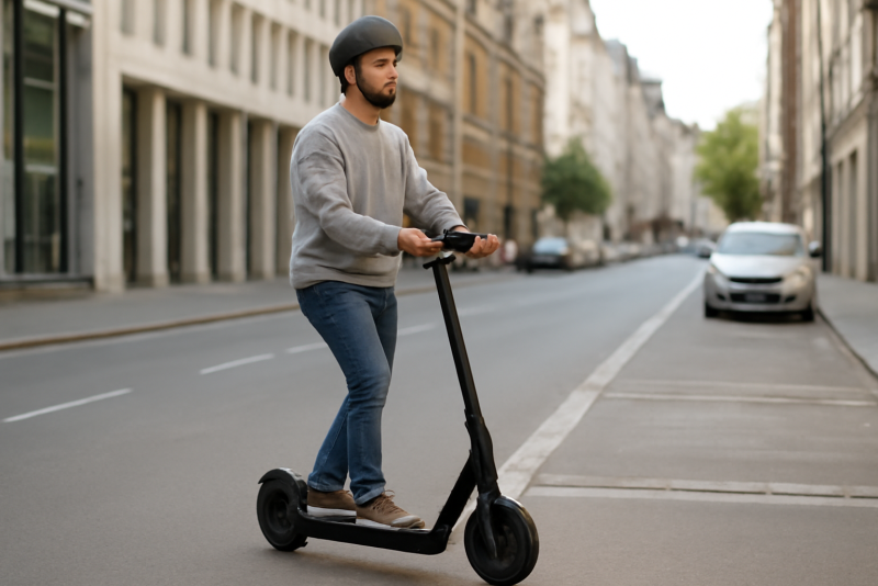 utilisateur sur scooter electrique en ville
