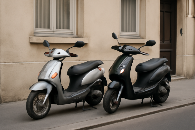 deux scooters garés devant un immeuble