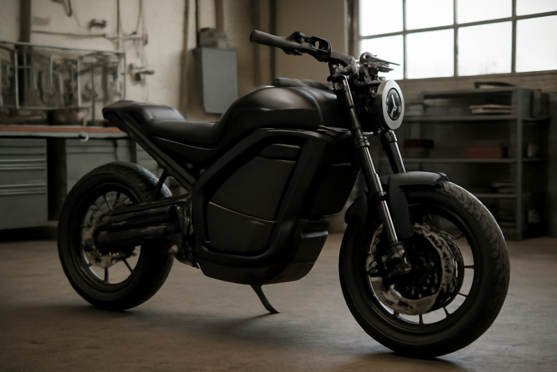 moto electrique a l'arret dans atelier