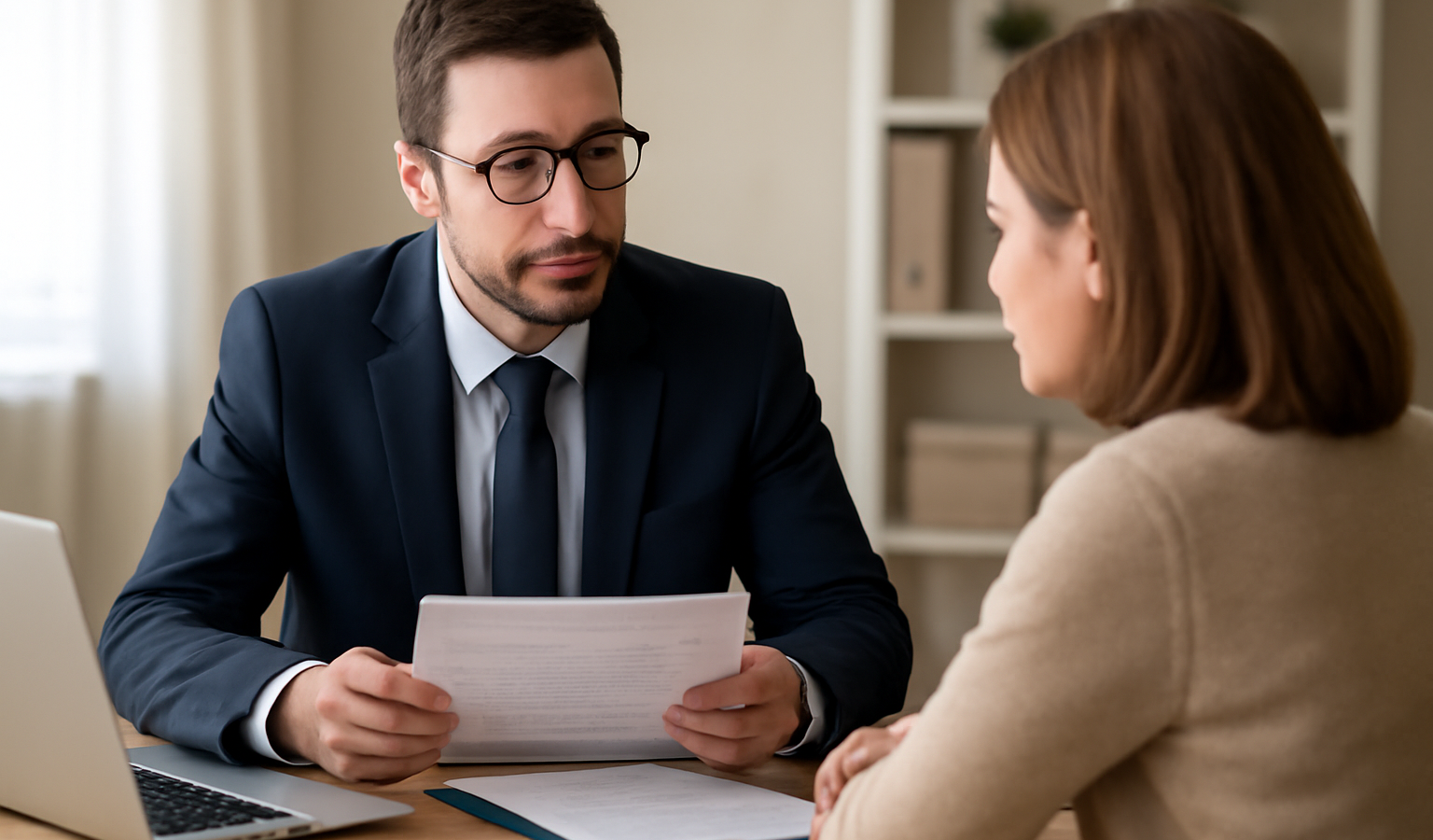 conseiller discutant d'un dossier avec client