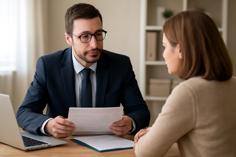 conseiller discutant d'un dossier avec client