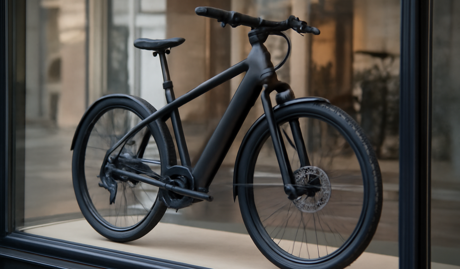 vélo électrique exposé en vitrine de magasin