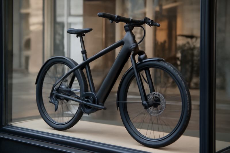 vélo électrique exposé en vitrine de magasin