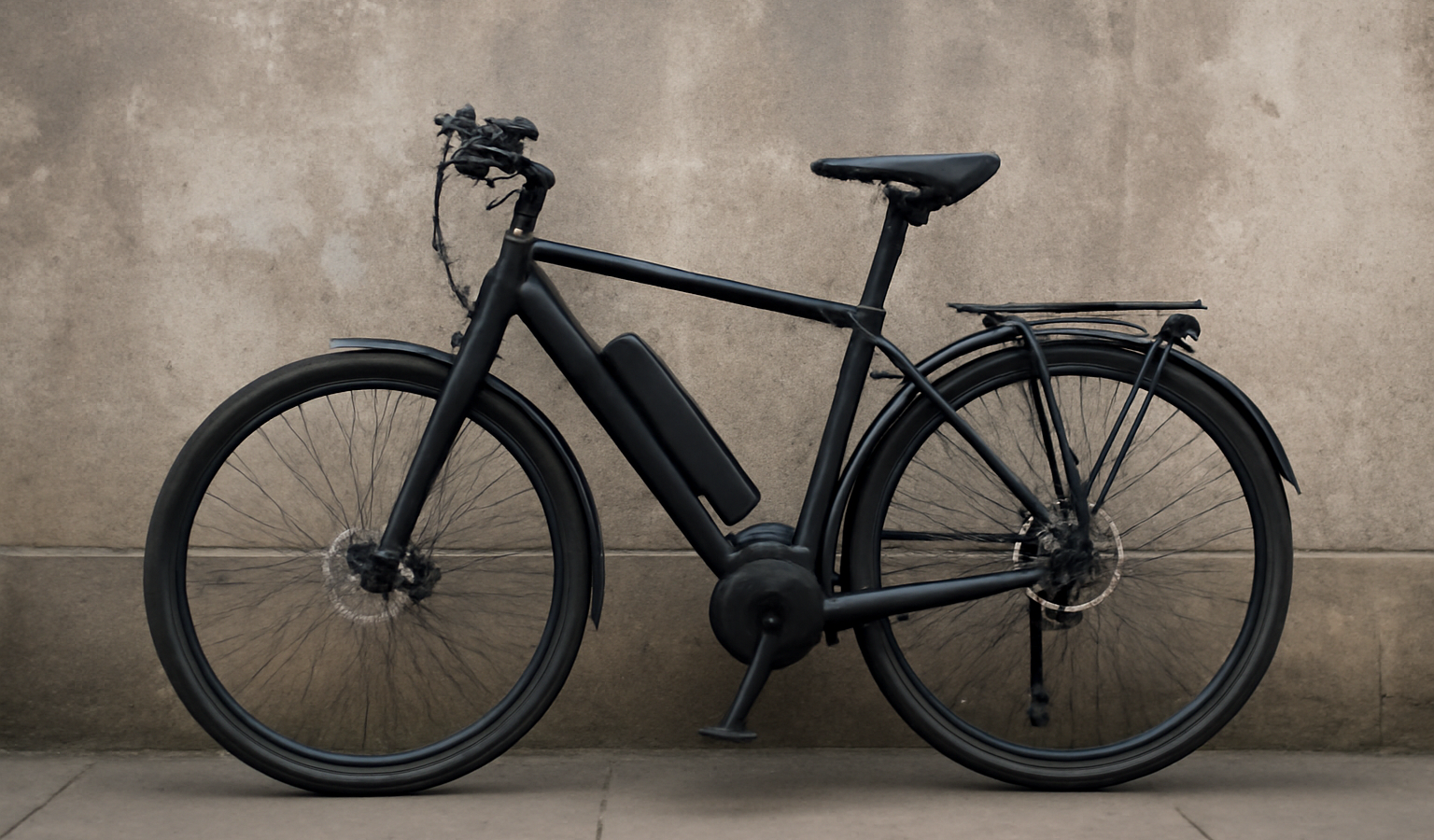 vélo électrique appuyé contre un mur urbain