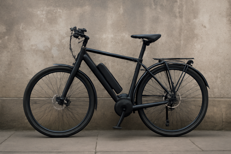vélo électrique appuyé contre un mur urbain