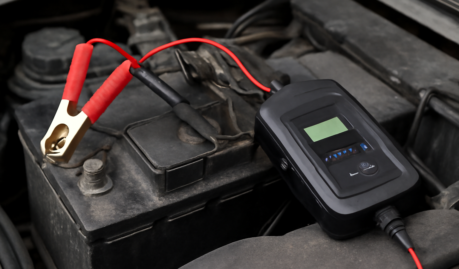 batterie automobile branchee a un chargeur