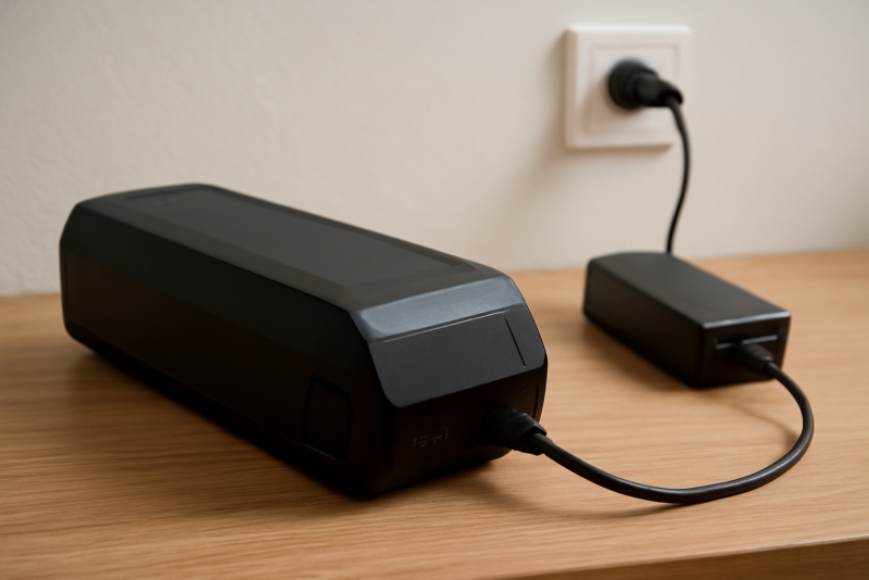 batterie de vélo électrique sur table en recharge