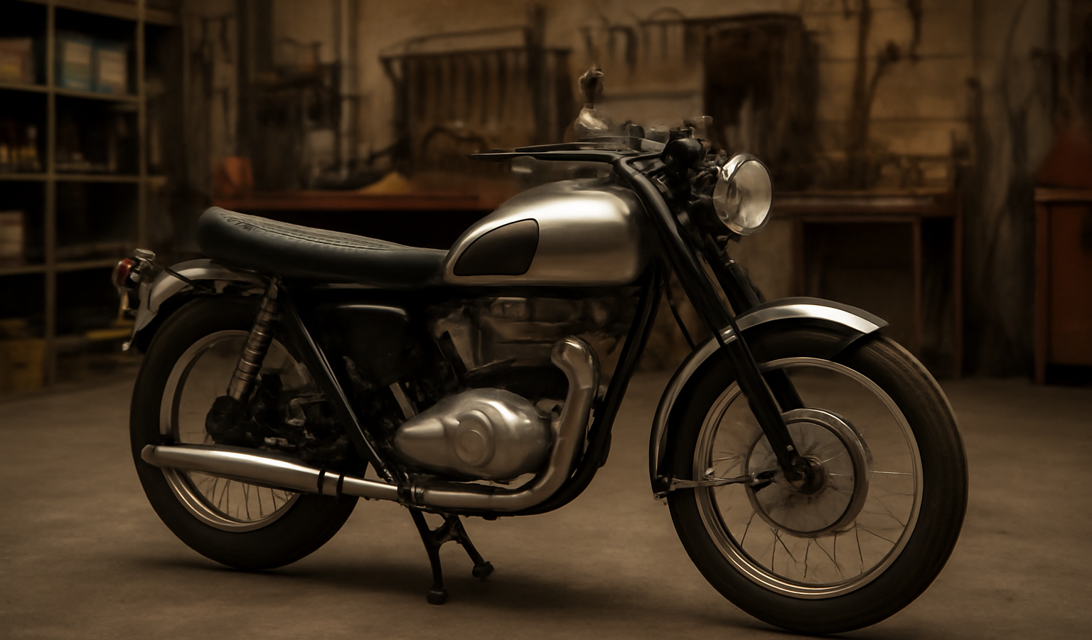moto de collection exposée dans atelier