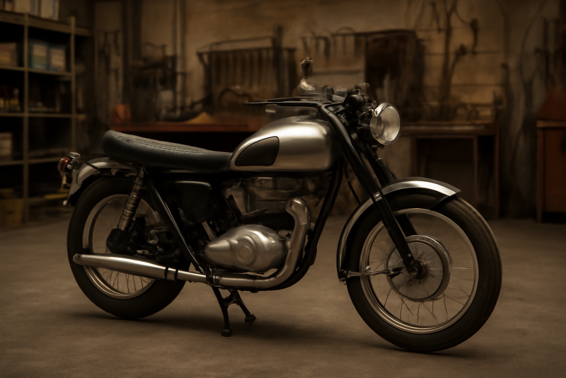 moto de collection exposée dans atelier