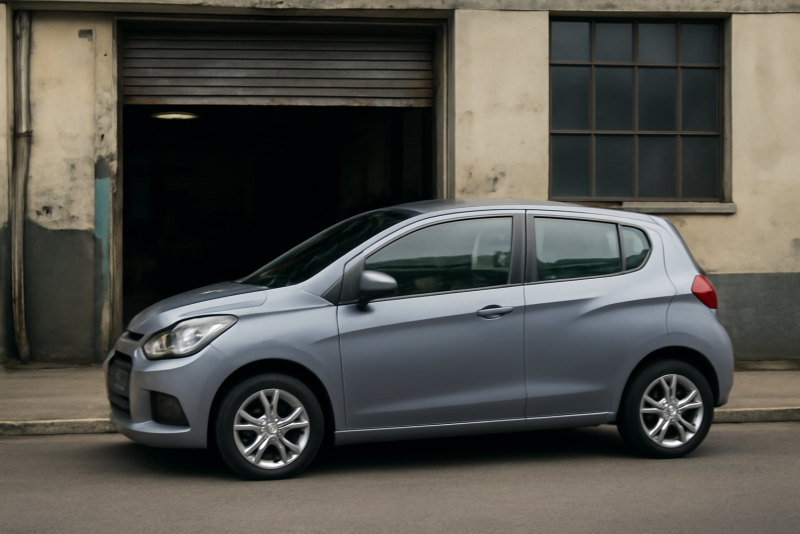 voiture citadine garée devant atelier