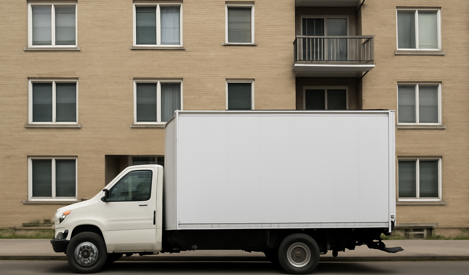 camion de déménagement garé devant immeuble