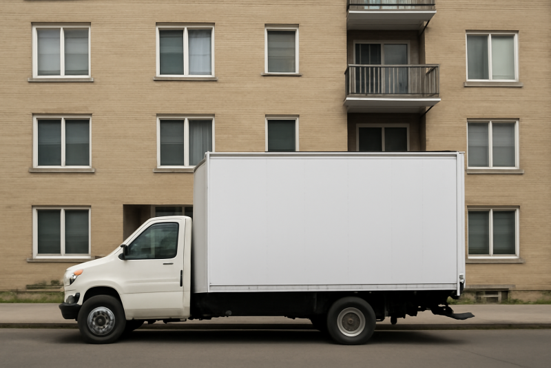 camion de déménagement garé devant immeuble