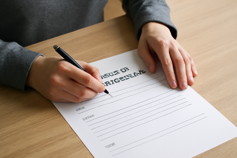 personne remplissant une lettre de contestation