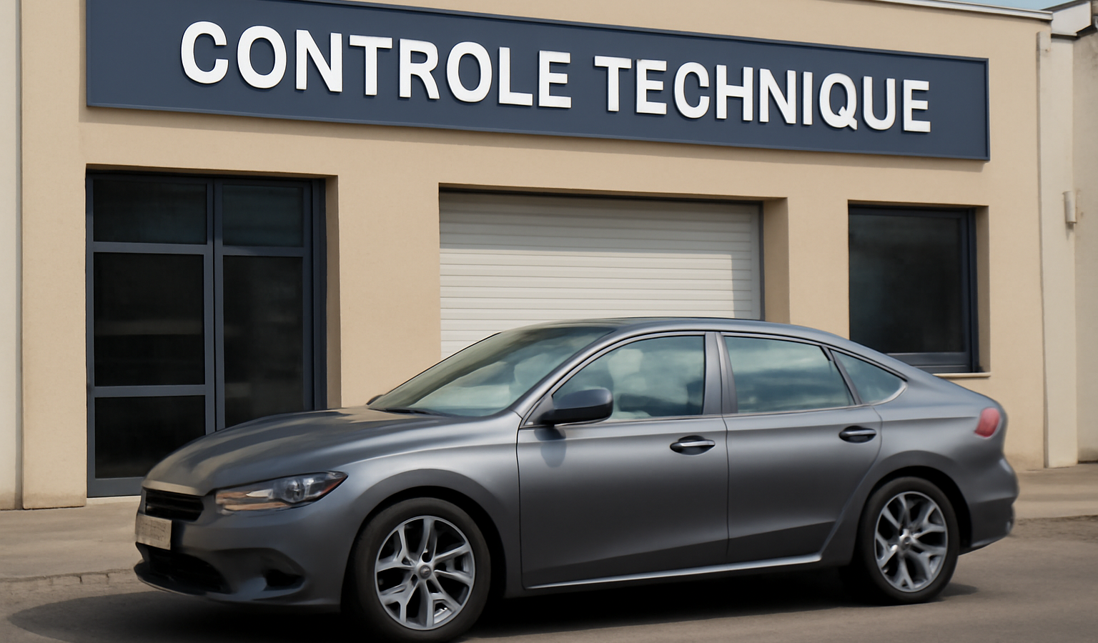 voiture garée devant centre de contrôle technique