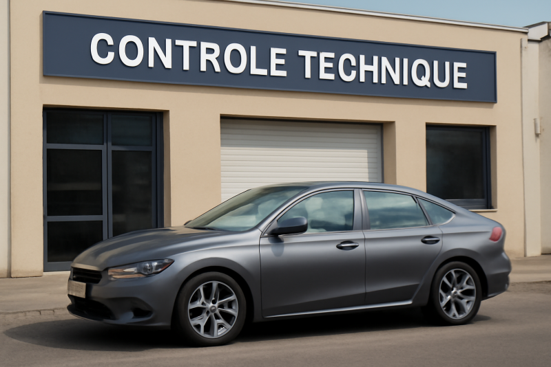 voiture garée devant centre de contrôle technique