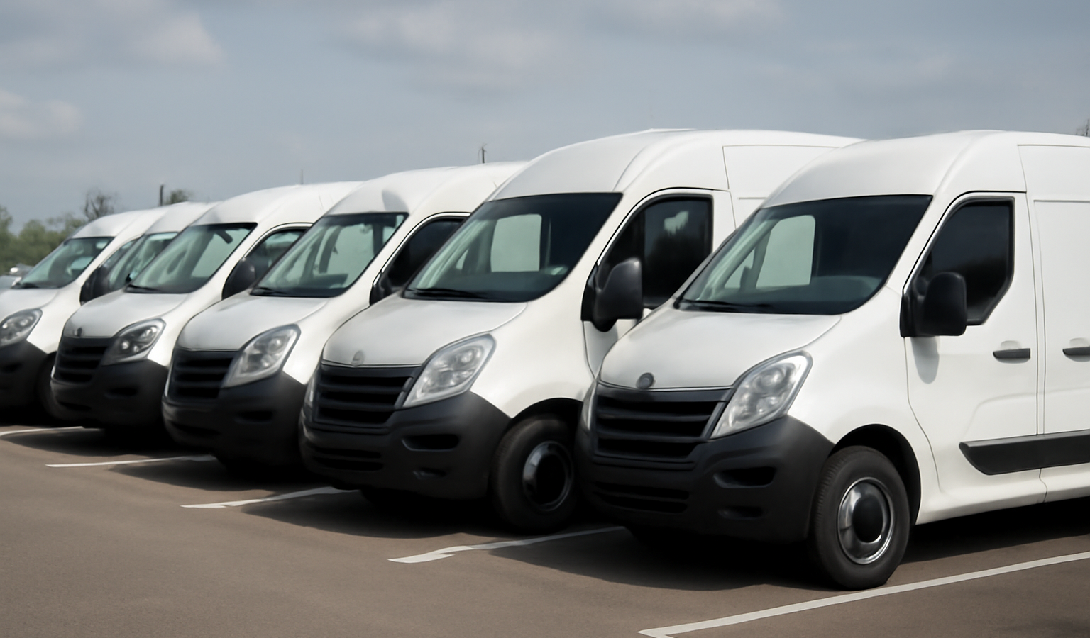 parking de vehicules utilitaires alignes
