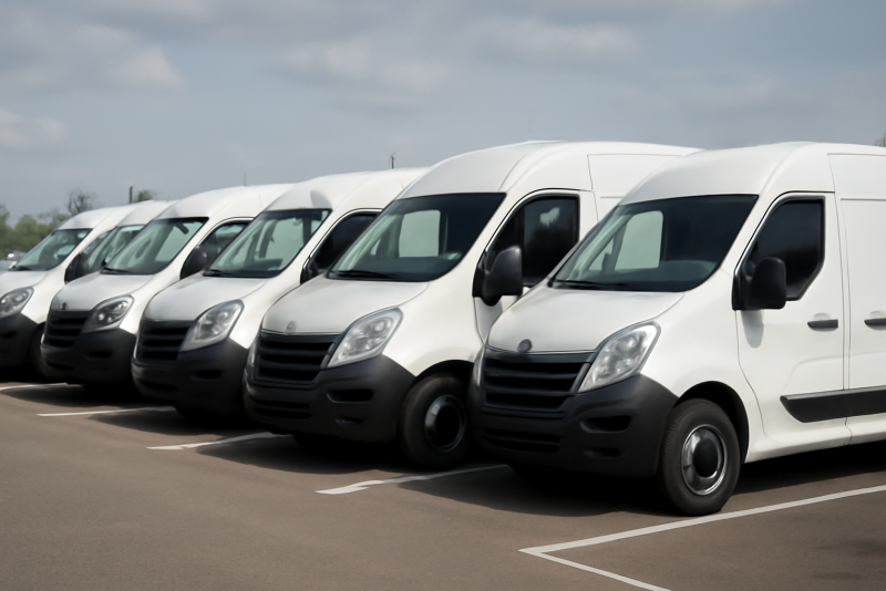 parking de vehicules utilitaires alignes