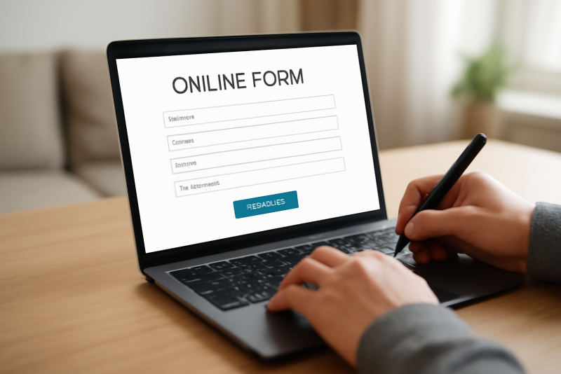 personne remplissant formulaire en ligne à domicile