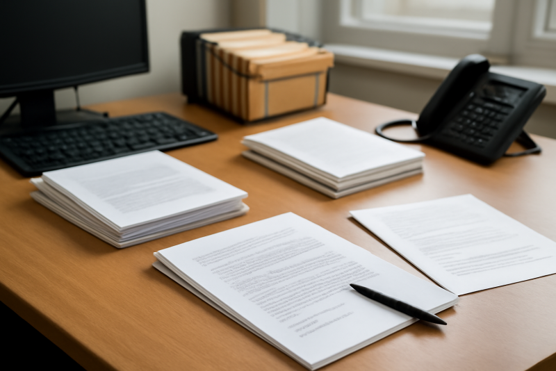 bureau administratif avec papiers disposes