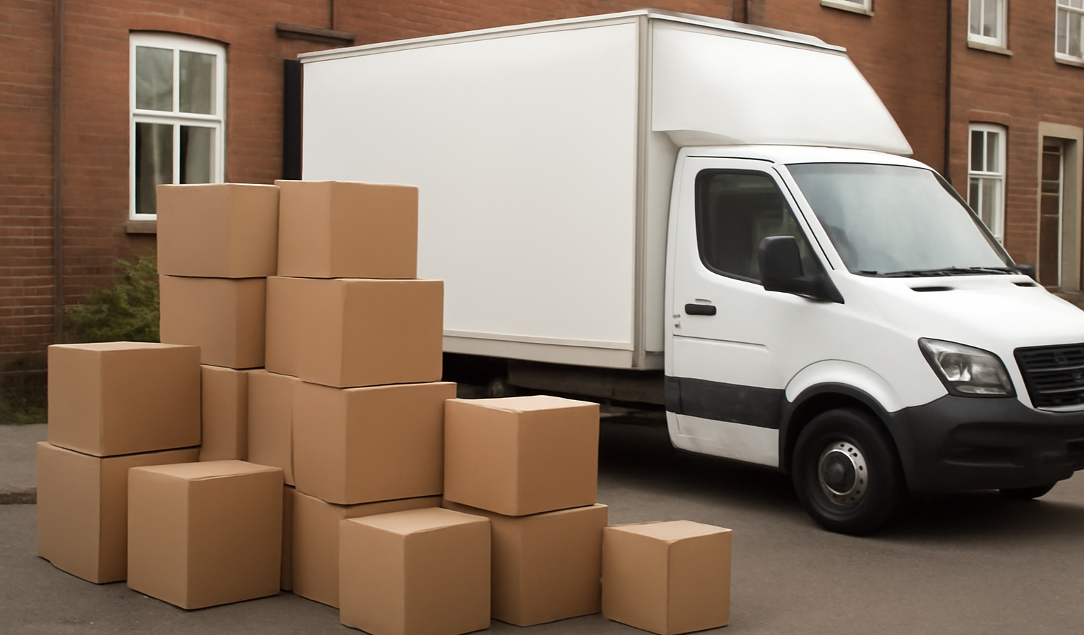 camion de déménagement et cartons empilés