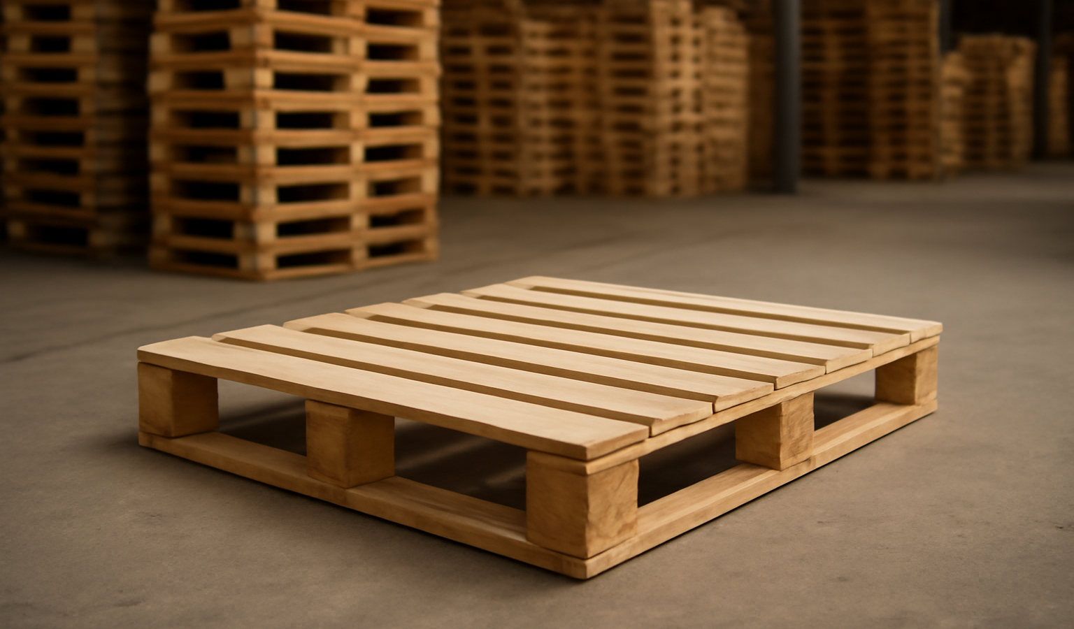 palette en bois vide pose dans entrepot