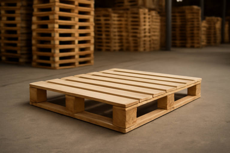 palette en bois vide pose dans entrepot