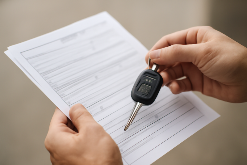 mains tenant documents et clé de voiture