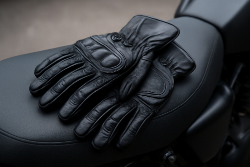 paire de gants moto posée sur selle