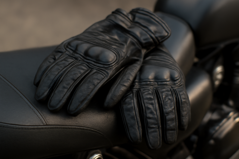 paire de gants moto posée sur selle
