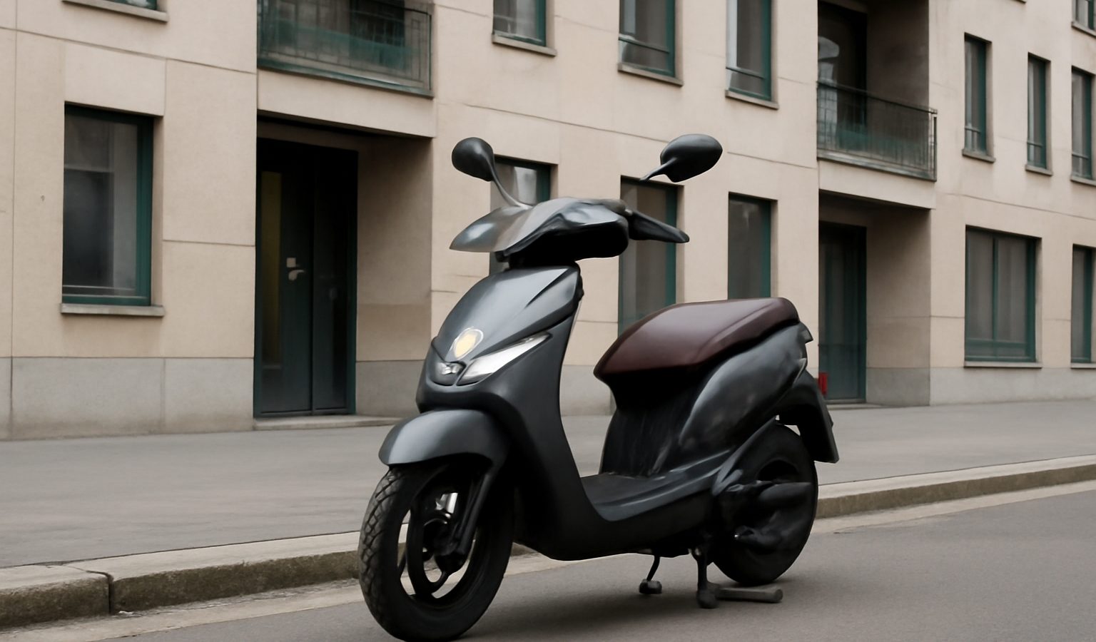scooter urbain stationne devant immeuble