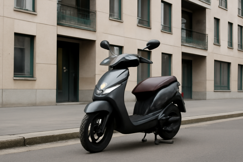 scooter urbain stationne devant immeuble