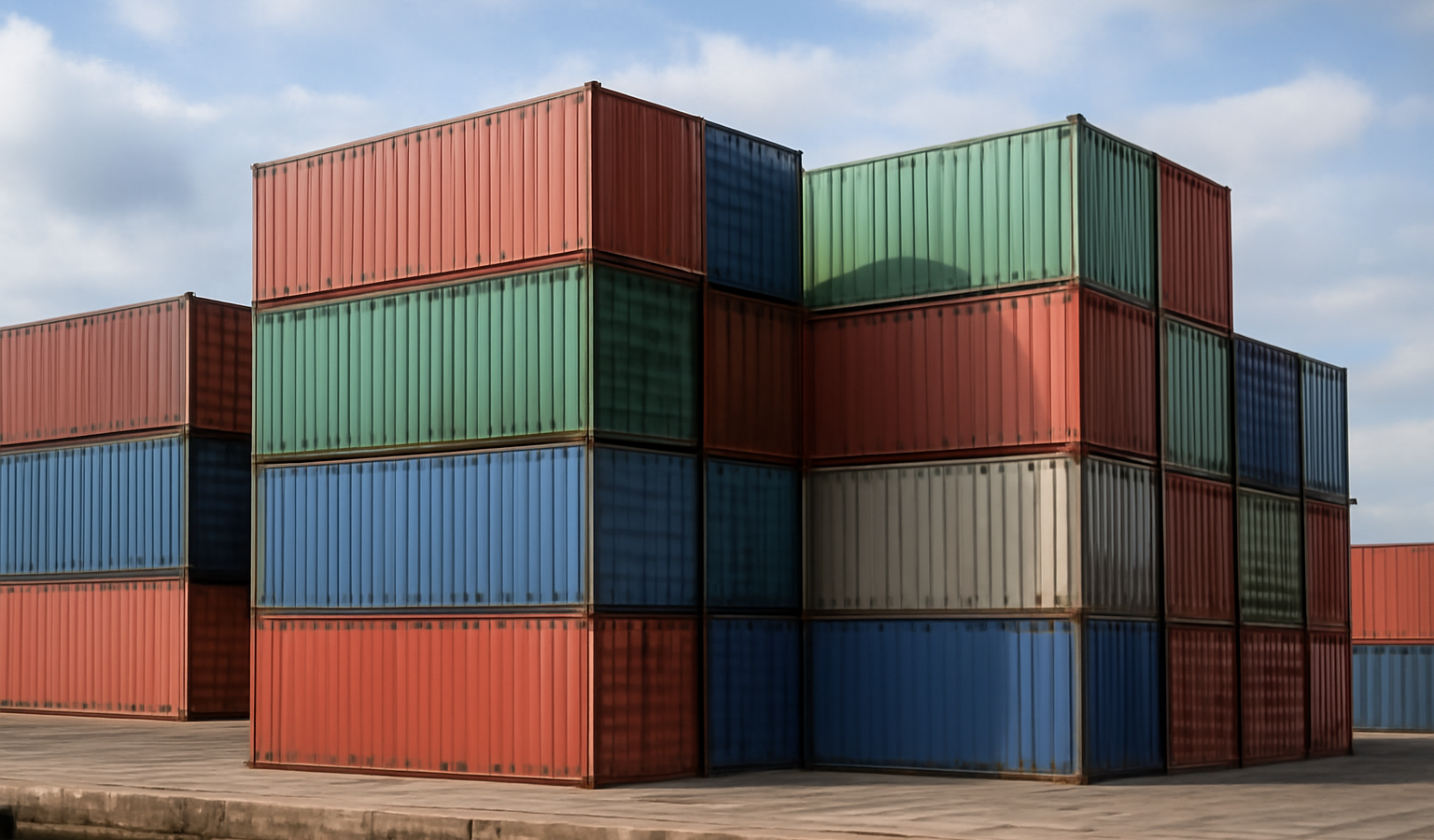 conteneurs empiles sur un quai portuaire