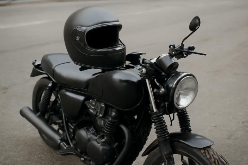 moto stationnee avec casque pose dessus