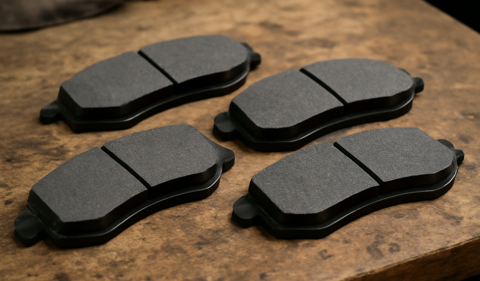 plaquettes de frein neuves sur table atelier