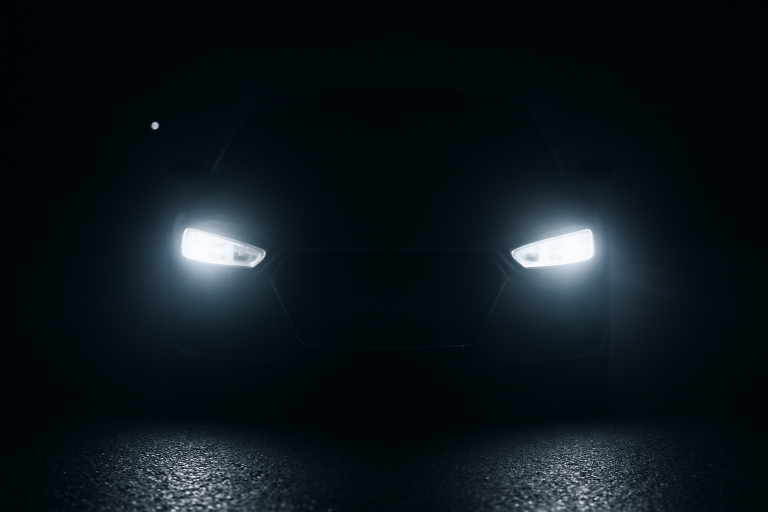 phares allumes d'une voiture la nuit