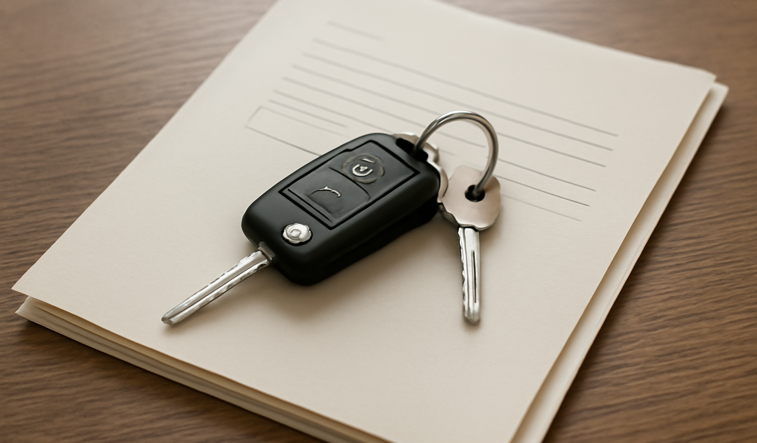 dossier papier et clef de voiture sur table
